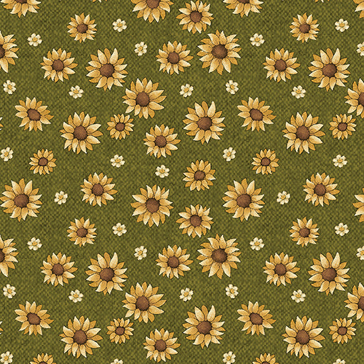 Benartex A Very Wooly Autumn Flowers Green Cotton Fabric