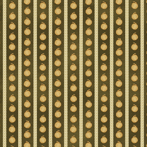 Benartex A Very Wooly Autumn Pumpkin Stripe Green Cotton Fabric