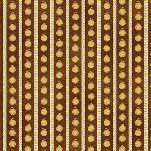 Benartex A Very Wooly Autumn Pumpkin Stripe Brown Cotton Fabric