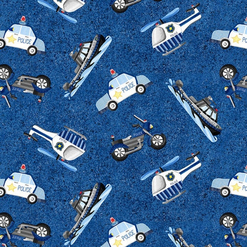 Blank Quilting Everyday Hero Pattern Police Vehicles Color Blue 1349-77