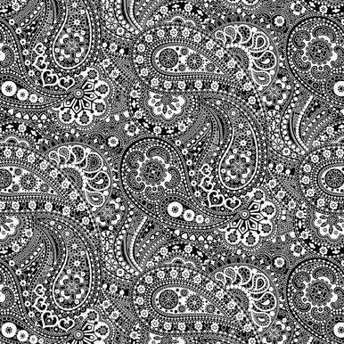 Blank Quilting Black Tie Pattern Paisley Color Black and White 1495-19