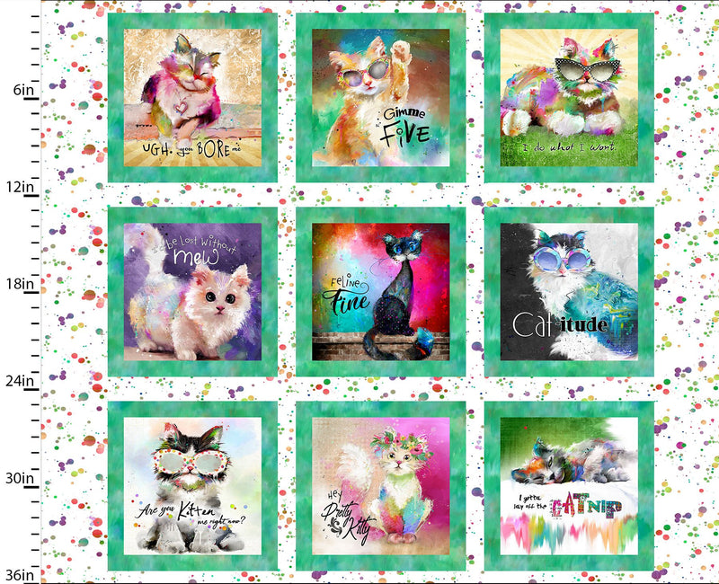 3 Wishes Fabric Good Kitty Cat Panel 16541-Wht-CTN-D