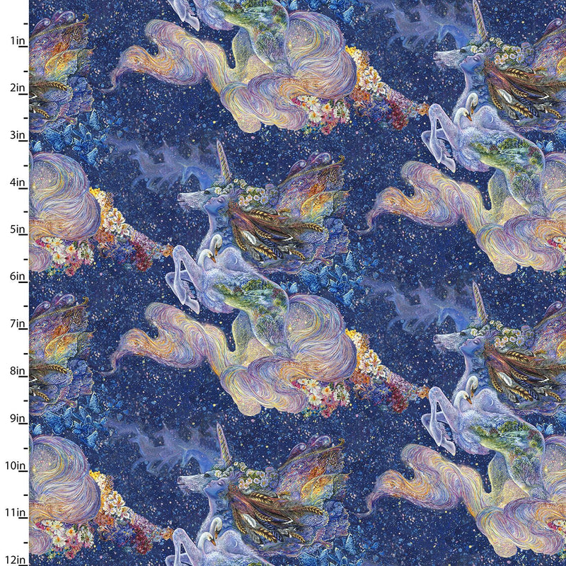 3 Wishes Fabrics Celestial Journey Digital Print By Josephine Wall Pattern Celestial Unicorn Color Navy 17131-NAVY