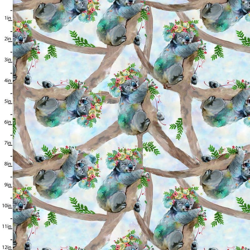 3 Wishes Fabrics Party Animals Digital Print By Connie Haley Pattern Koala Bears Color Turquoise 17317-TRQ