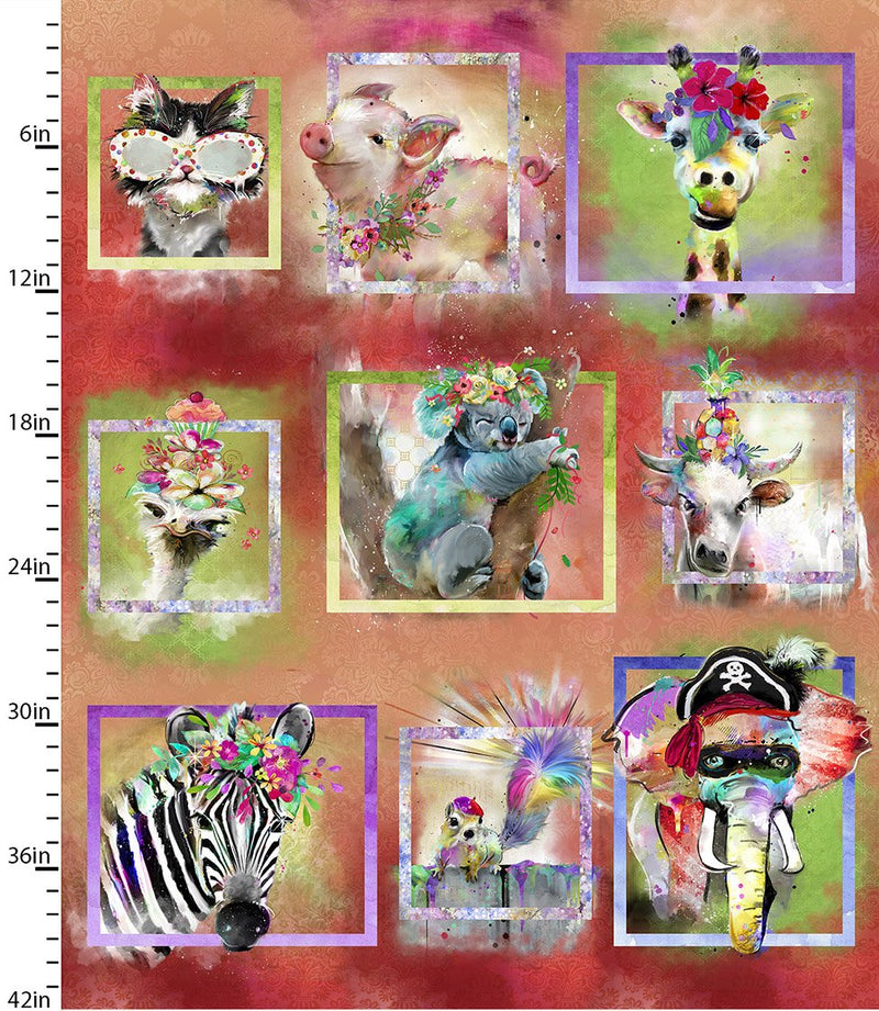 3 Wishes Fabrics Party Animals Digital Print By Connie Haley Pattern Panel Color Multi 17318-MLT