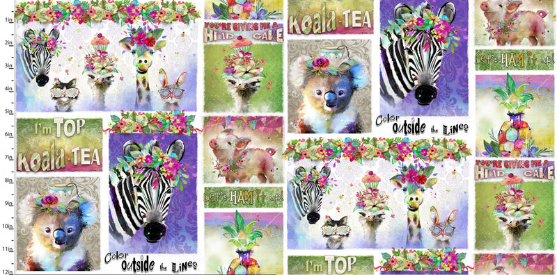 3 Wishes Fabrics Party Animals Digital Print By Connie Haley Pattern Animal Phrases Color White 17320-WHT