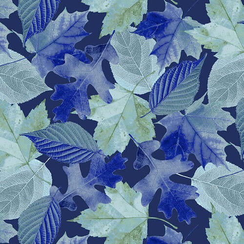 Blank Quilting Natural Beauties Leaves Blue Digital Print Fabric