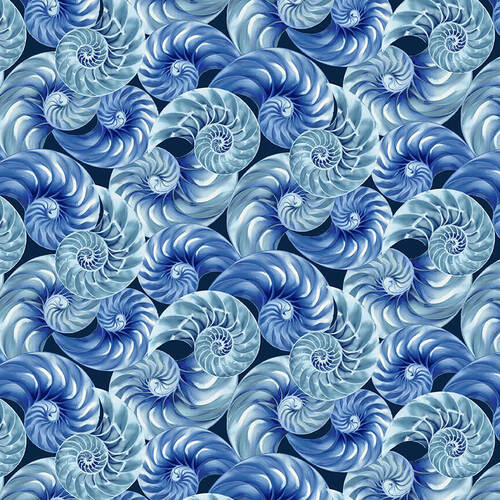Blank Quilting Natural Beauties Sea Shell Blue Digital Print Fabric