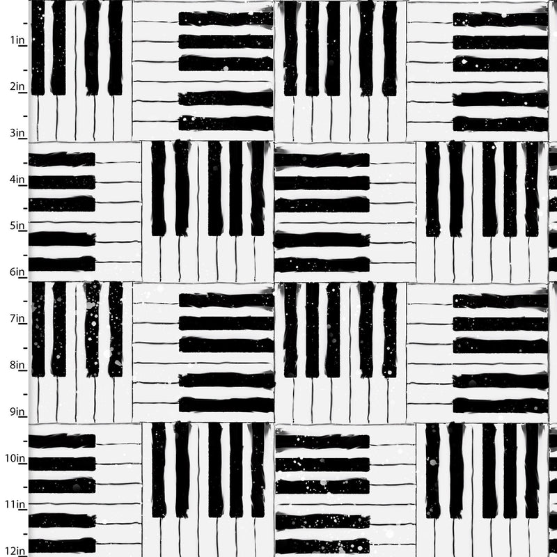 3 Wishes Fabrics Rhythm & Hues Piano Keys White Fabric