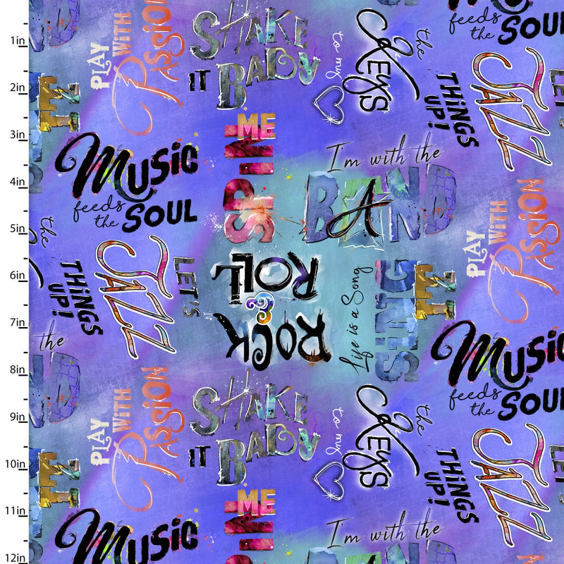 3 Wishes Fabrics Rhythm & Hues Digital Music Words Fabric