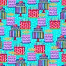 Blank Quilting Party Line Birthday Cakes Turquoise Fabric