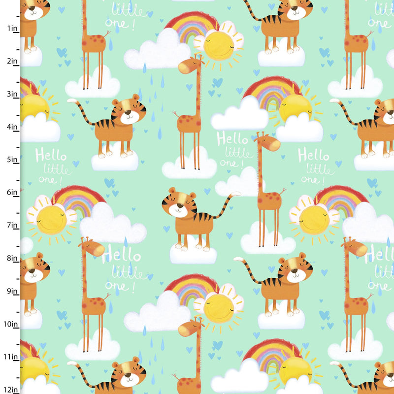 3 Wishes Fabrics Welcome To The Jungle Giraffe/Tiger Turquoise Flannel Fabric