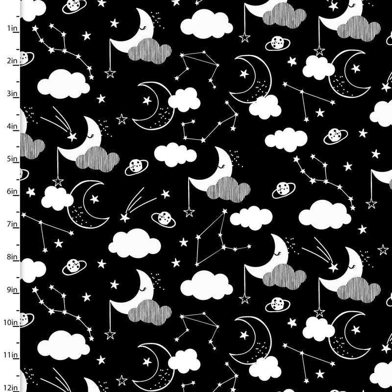 3 Wishes Fabrics Don't Forget To Dream Night Sky Black Flannel Fabric