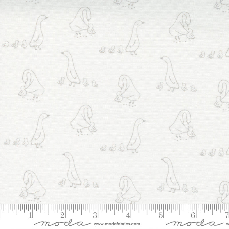 Moda Little Ducklings Duck Walk White Fabric