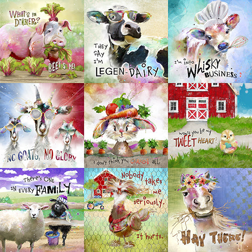 3 Wishes Fabrics Welcome To The Funny Farm Animal Patch Digital Fabric
