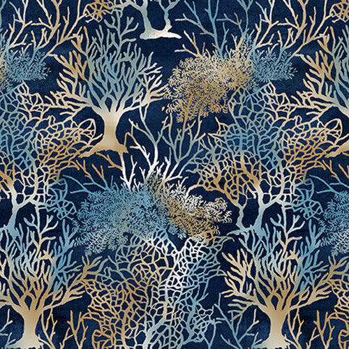 Blank Quilting Seaside Serenity Coral Navy Fabric