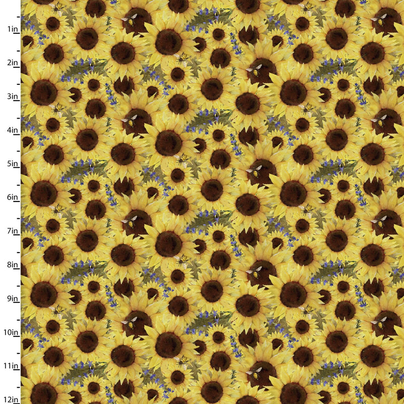 3 Wishes Fabrics Locally Grown Sunflower Field Yellow Fabric