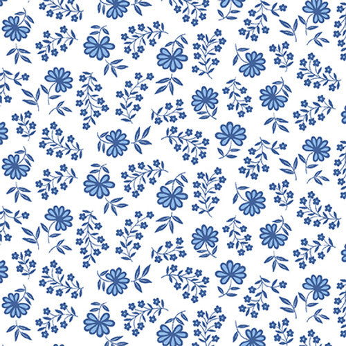 Blank Quilting Anthem Floral Petals White Blue Fabric