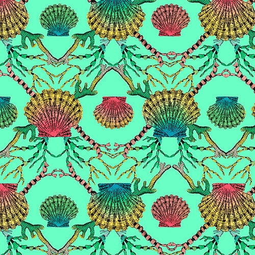 Blank Quilting Ocean Menagerie Sea Shells Mint Fabric ONLINE PURCHASE ONLY