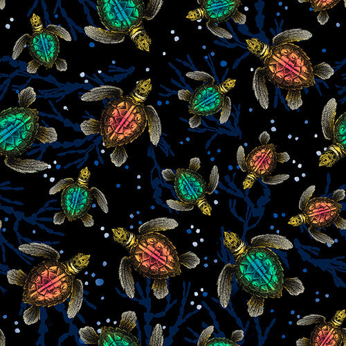 Blank Quilting Ocean Menagerie Sea Turtles Black Fabric ONLINE PURCHASE ONLY
