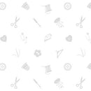 Blank Quilting Morning Mist VII Tossed Sewing Items White On White Fabric