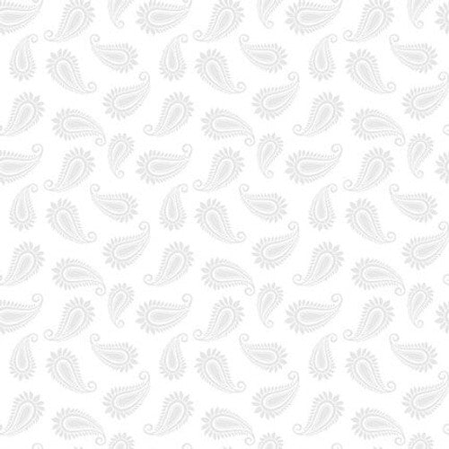 Blank Quilting Morning Mist VII Paisley White On White Fabric
