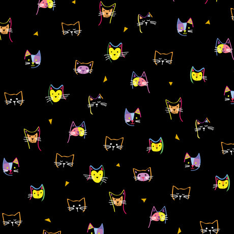 Quilting Treasures Kitty Cat Heads Color Black 27924J