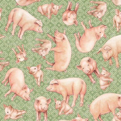Quilting Treasures Greener Pastures Pattern Pigs Color Green 28087 G