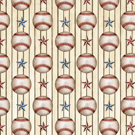 Quilting Treasures America's Pastime Baseball Stripe Cream Fabric