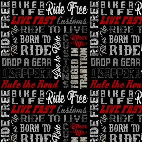 Ride Free Biker Lingo Black Fabric