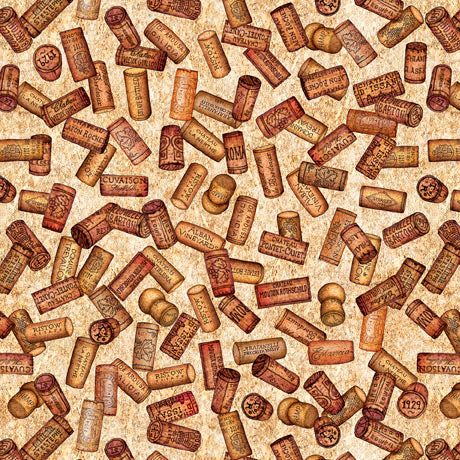 Quilting Treasures A Little Wine Tossed Wine Corks Ecru Fabric