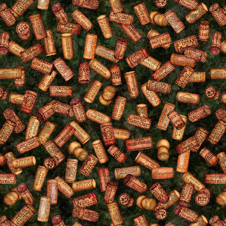 Quilting Treasures A Little Wine Tossed Wine Corks Green Fabric