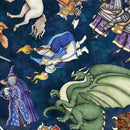 Quilting Treasures Dragon Quest Dragon And Knight Toss Navy Fabric