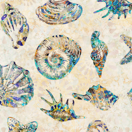 Quilting Treasures Pacifica Sea Shell Toss Ecru Fabric