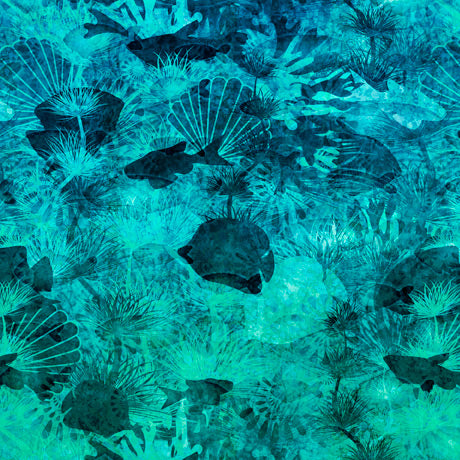 Quilting Treasures Pacifica Ocean Scenic Ombre Turquoise Fabric
