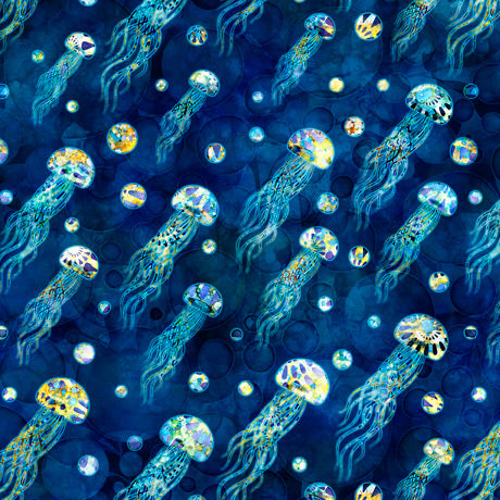 Quilting Treasures Pacifica Jelly Fish Blue Fabric