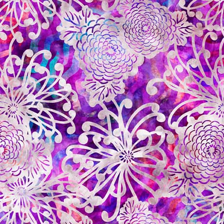 Quilting Treasures Valencia Packed Chrysanthemum Purple Fabric