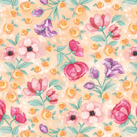 Quilting Treasures Sweet Tea Floral Peach Fabric