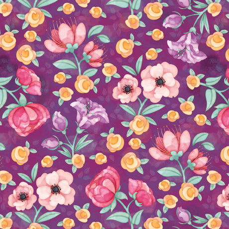 Quilting Treasures Sweet Tea Floral Violet Fabric