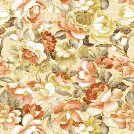 Quilting Treasures All A Flutter Packed Floral Tan Fabric