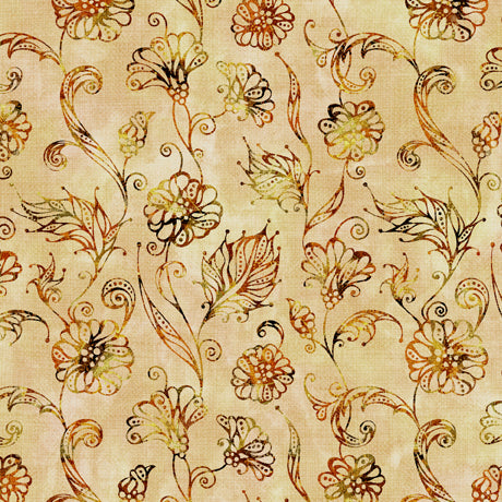 Quilting Treasures All A Flutter Viney Floral Beige Fabric