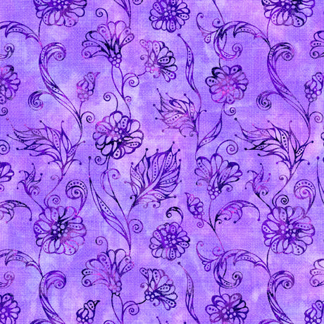 Quilting Treasures All A Flutter Viney Floral Lilac Fabric