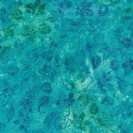 Quilting Treasures Stucco Leaf Blender Turquoise Fabric