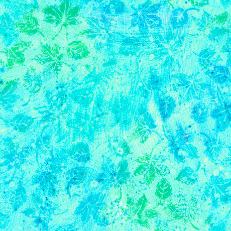 Quilting Treasures Stucco Leaf Blender Aqua Fabric