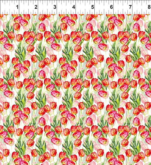 In The Beginning Fabrics Watercolor Beauty Tulips Red Fabric