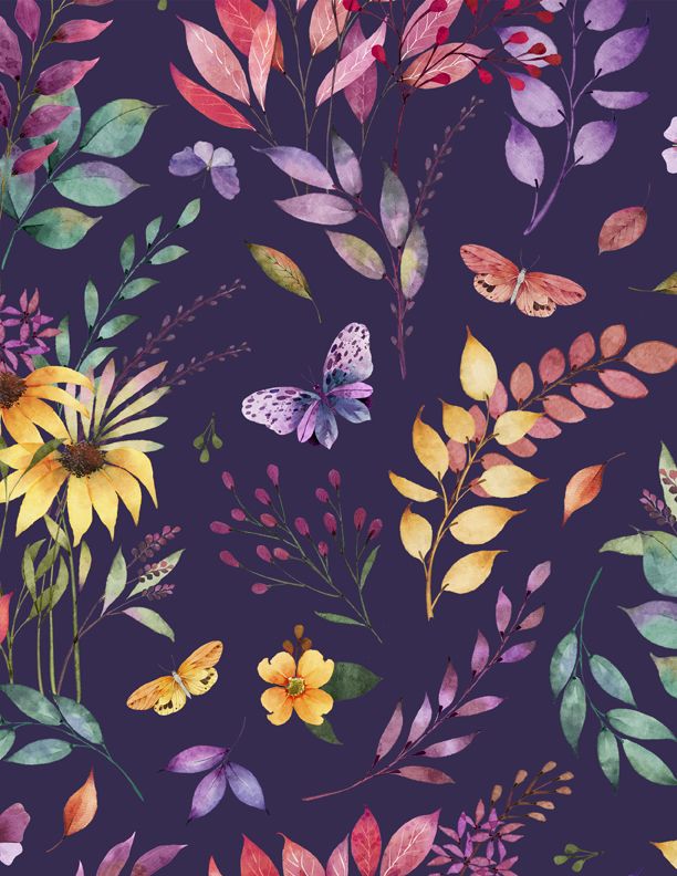 Wilmington Prints Botanical Magic Large Floral Purple Fabric