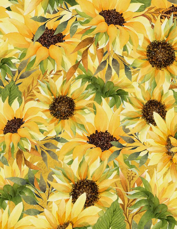 Wilmington Prints Autumn Sun Packed Sunflowers Yellow Fabric