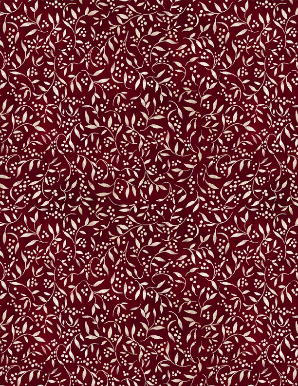 Wilmington Prints Proud Rooster Leaves And Berries Burgundy Fabric