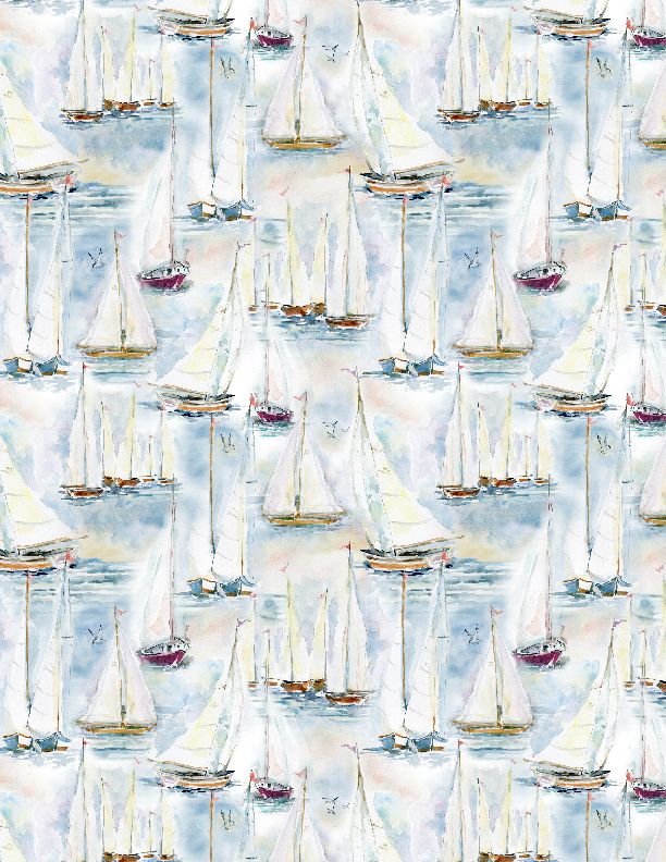 Wilmington Prints Coastal Sanctuary Boats Allover Multi Fabric