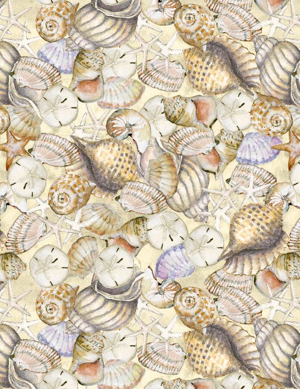 Wilmington Prints Coastal Sanctuary Packed Shells Tan Fabric